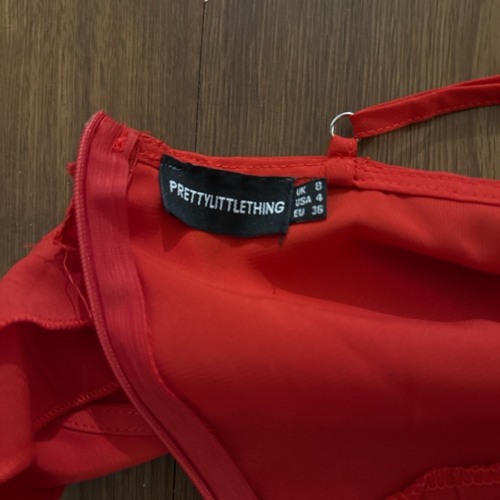 PrettyLittleThing Red High Low Ruffle Dress - Picture 5 of 5